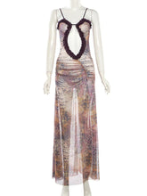 Backless Mesh Split Sleeveless Maxi Dress